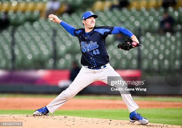 Matt Harvey of Team Italy pitchs at the bottom of the first inning during the World Baseball Classic Pool A game between Italy and Cuba at Taichung...