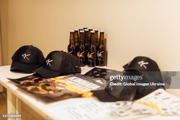 Merchandise of the “Kimnata Grethen” band prepared for sale during the charity concert on March 3, 2023 in Dnipro, Ukraine. The concert of the band...