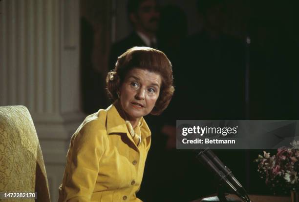 New First Lady Betty Ford holds a press conference in the State Dining Room of the White House in Washington on August 4th, 1974.