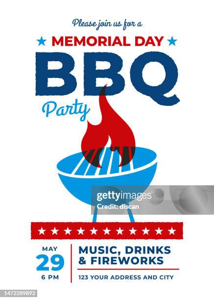 memorial day bbq party invitation template. - memorial day stock illustrations