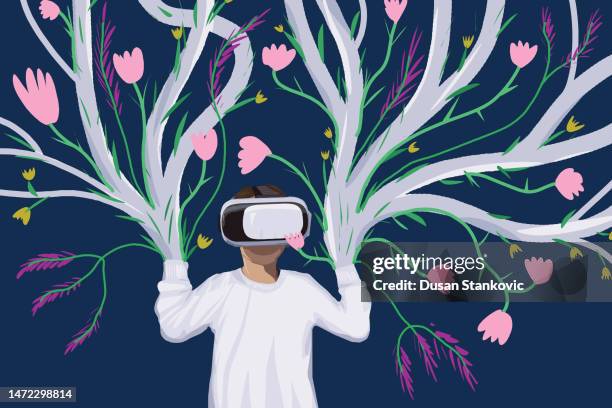 vr flower simulator - projection face stock illustrations