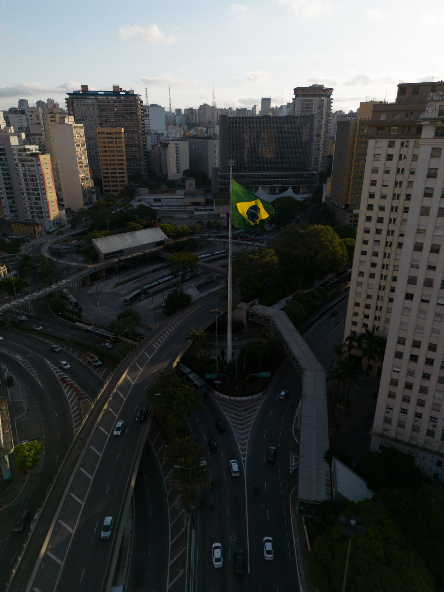 Flag of Brazil on an avenue in Sao Paulo Flag of Brazil on an avenue in Sao Paulo