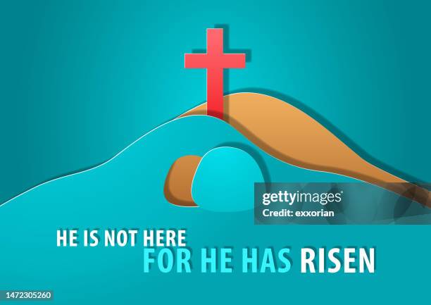 tomb of jesus and cross - easter concept stock illustrations