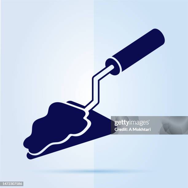 mason trowel icon on blue background. - builder logo stock illustrations