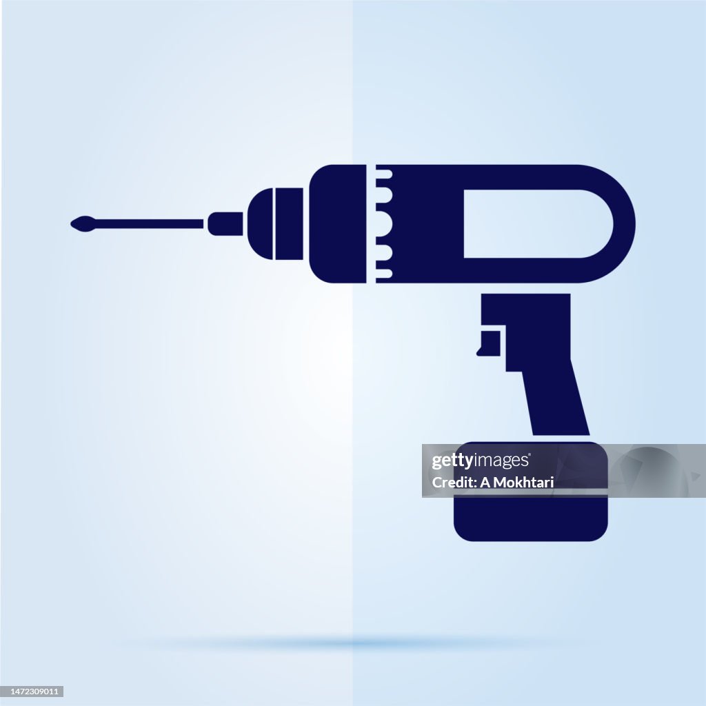 Drill icon on blue background.