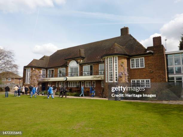 King's College London Sports Ground, Pavilion, Windsor Avenue, New Malden, Kingston upon Thames, Greater London Authority, 2012. Football players and...