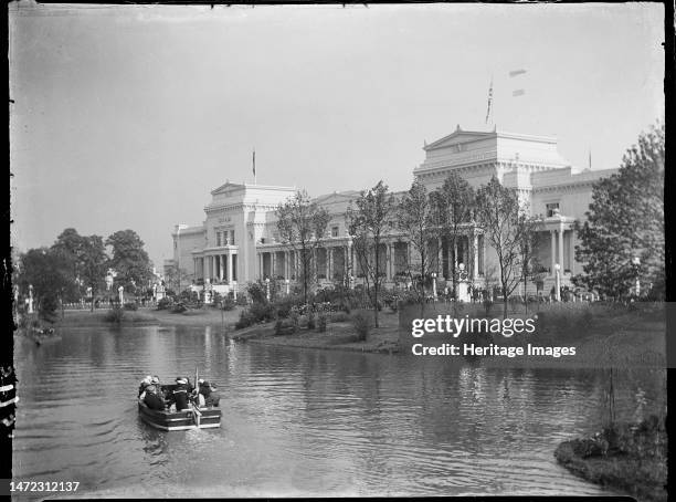 Wembley Park, Brent, Greater London Authority, 1924. A view of the Canada Pavilion at the British Empire Exhibition in Wembley Park, with a boat full...