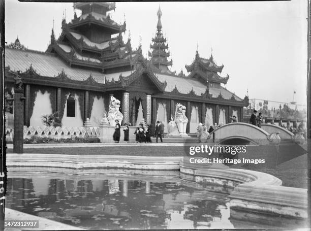 Wembley Park, Brent, Greater London Authority, 1924. Looking across a pond towards the Burma Pavilion at the British Empire Exhibition in Wembley...