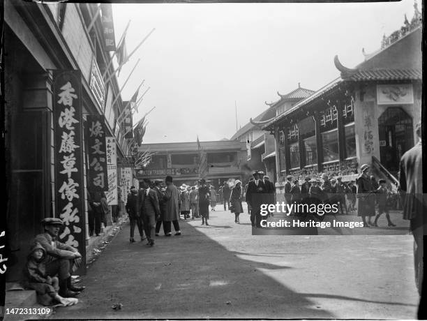 Wembley Park, Brent, Greater London Authority, 1924. People walking outside the China Pavilion at the British Empire Exhibition in Wembley Park....