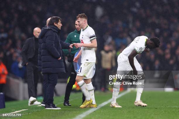 Tottenham Manager, Antonio Conte substitutes Dejan Kulusevski for Davinson Sanchez in the closing minutes of the UEFA Champions League round of 16...