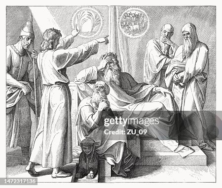 Joseph interprets Pharaoh's dreams (Genesis 41), wood engraving, published 1860 Joseph interprets Pharaoh's dreams (Genesis 41), wood engraving, published 1860