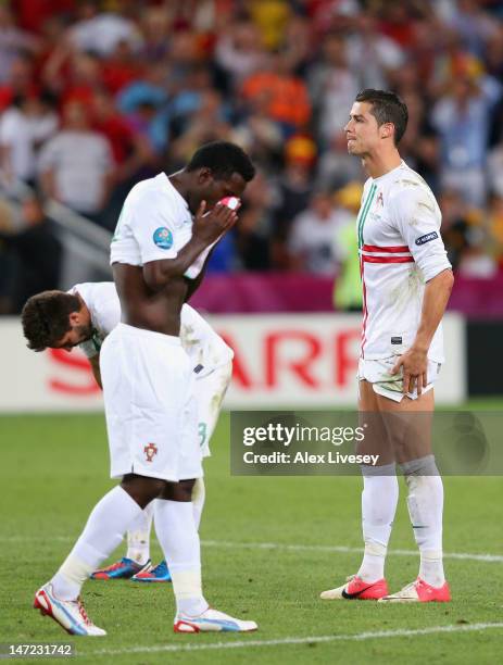 Cristiano Ronaldo of Portugal looks dejected after losing a penalty shoot out during the UEFA EURO 2012 semi final match between Portugal and Spain...