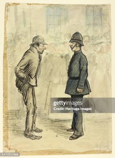 Policeman and Tramp, 1898. Attributed to Philipp William May. Creator: Philip William May.