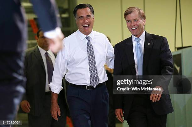 Republican presidential candidate, former Governor Mitt Romney arrives with Virginia Gov. Bob McDonnell during a campaign event at the Electronic...