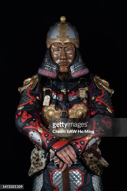 chinese tang dynasty armor - armadura fotografías e imágenes de stock