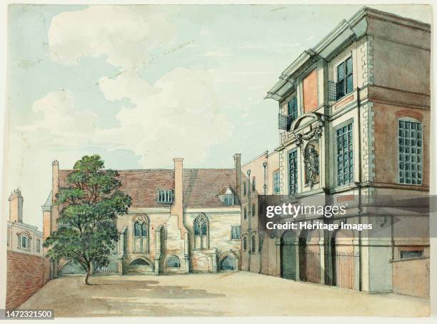 Remains of the Old Priory and Mathematical School, Christ's Hospital, n.d. Buildings in Newgate Street, City of London. Probably by Samuel Ireland,...