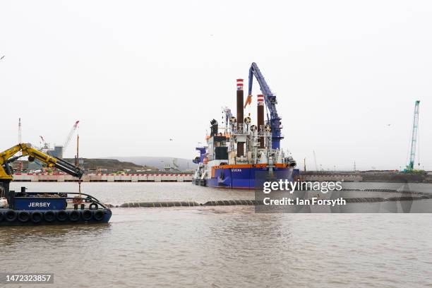 The cutter suction dredger ‘Athena’ works in the River Tees as part of construction of the £107million South Bank Quay as Jim McMahon, Shadow...