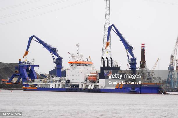 The cutter suction dredger ‘Athena’ works in the River Tees as part of construction of the £107million South Bank Quay as Jim McMahon, Shadow...