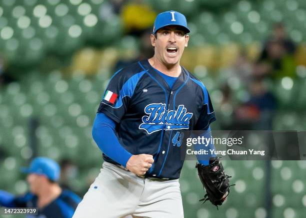 Matt Harvey of Team Italy reacts after pitching at the bottom of the 3rd inning during the World Baseball Classic Pool A game between Italy and Cuba...