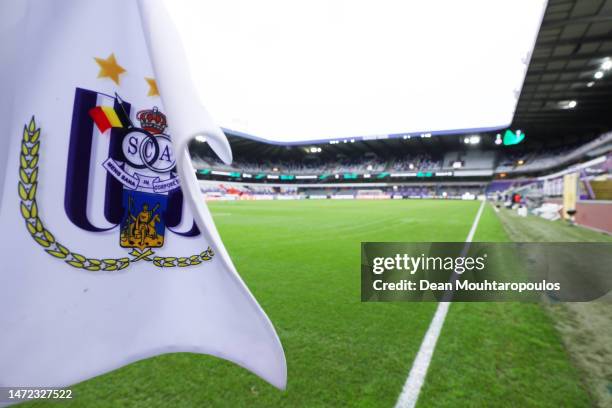 General view inside the stadium prior to the UEFA Europa Conference League round of 16 leg one match between RSC Anderlecht and Villarreal CF at...