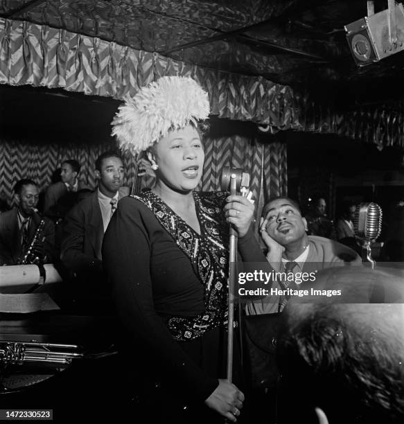 Portrait of Ella Fitzgerald, Dizzy Gillespie, Ray Brown, Milt Jackson, and Timmie Rosenkrantz, Downbeat, New York, N.Y., ca. Sept. 1947. Creator:...