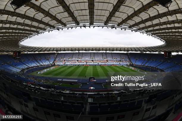 General view inside the stadium prior to the UEFA Europa League round of 16 leg one match between AS Roma and Real Sociedad at Stadio Olimpico on...