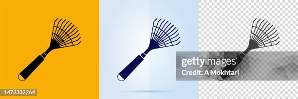 garden rakes icon set. - rake leaves stock illustrations