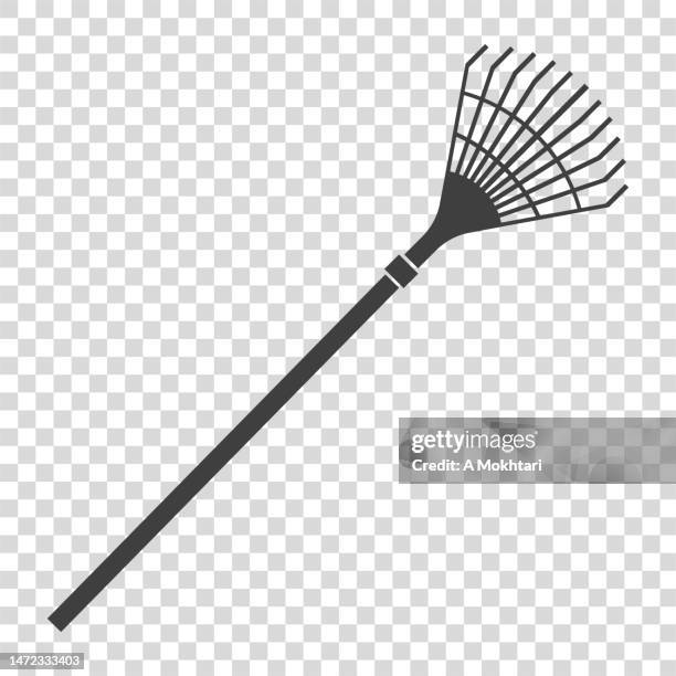 garden rake icon on transparent background. - rake leaves stock illustrations