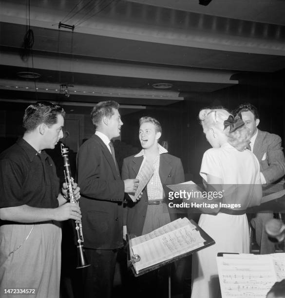 Portrait of Jerry Wald, Gordon MacRae, Mel TormÚ, Marion Hutton, and Jerry Jerome, Saturday Teentimers Show, New York, N.Y., ca. Aug. 1947. Creator:...
