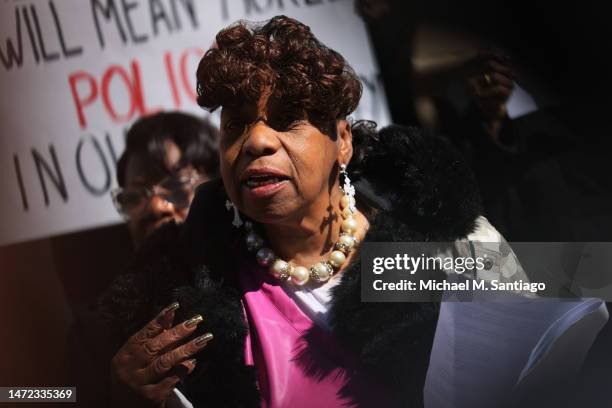 Founder of the E.r.i.c. Initiative Foundation Inc. Gwen Carr, and mother of Eric Garner, speaks during a rally for the George Floyd Policing Act on...