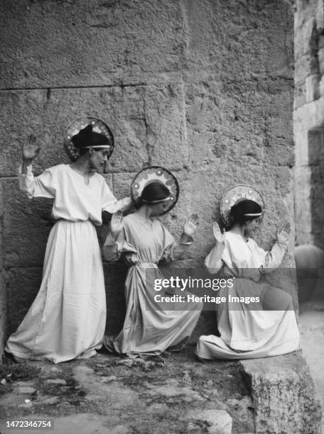 Kanellos dance group at ancient sites in Greece, 1929. Creator: Arnold Genthe.