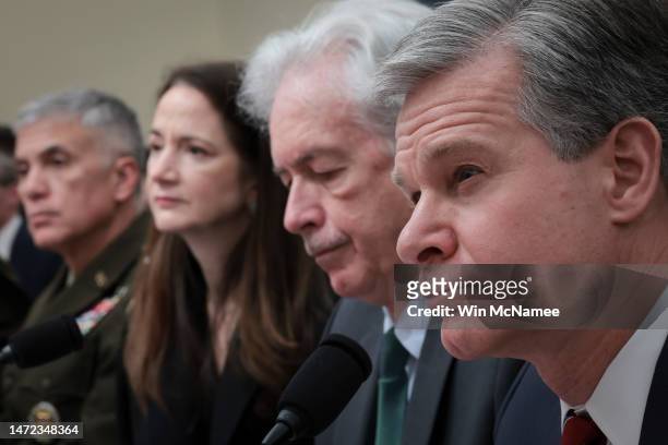 Director Christopher Wray, CIA Director William Burns, Director of National Intelligence Avril Haines, and Director of the National Security Agency...