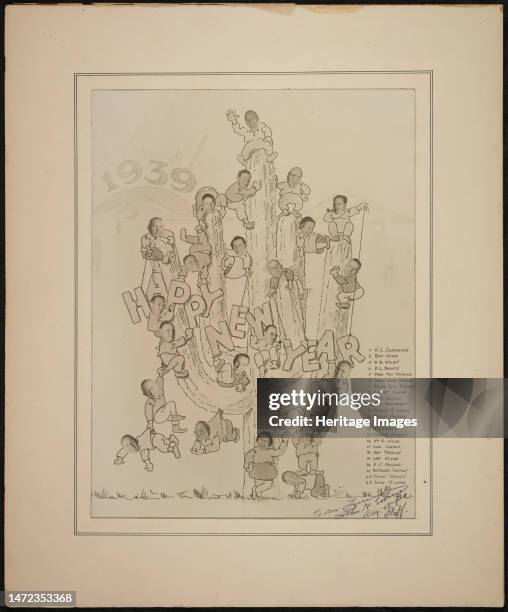 Happy New Year, 1939. '1. W. J. Jamieson 2. Ray Vyne 3. D. B. Wiley 4. D. L. Bouse 5. Fred Mac Donald 6. Agnes Hunt Parke 7. Helen Dail Thomas 8....