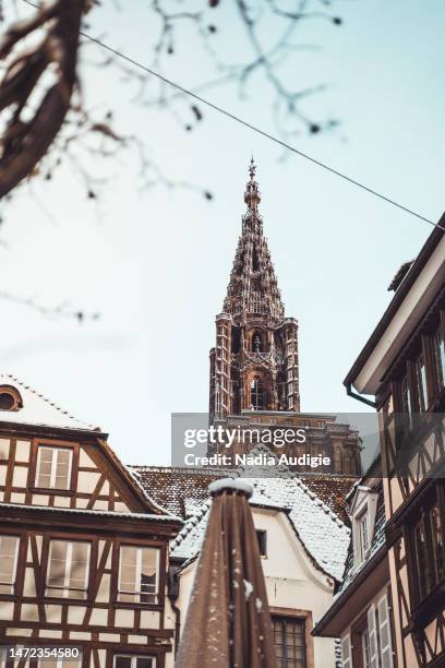 strasbourg cathedral and city center in the snow - christian audigie stock pictures, royalty-free photos & images