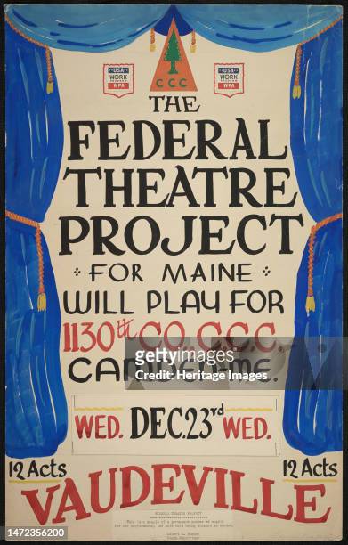 Vaudeville, Camden, ME, [193-]. 'The Federal Theatre Project for Maine will play for 1130th CO., C.C.C...12 Acts - Vaudeville...This is a sample of a...