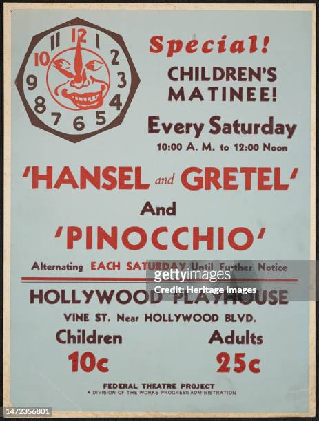 Hansel and Gretel, Los Angeles, [193-]. 'Special! Children's Matinee! Every Saturday..."Hansel and Gretel" and "Pinocchio", Alternating Each Saturday...