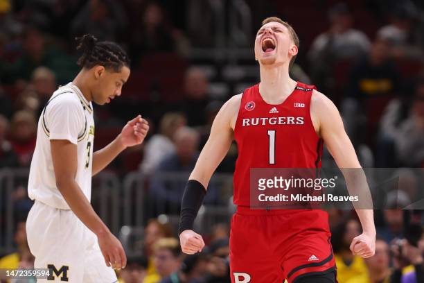 Oskar Palmquist of the Rutgers Scarlet Knights celebrates against the Michigan Wolverines in the second half of the second round of the Big Ten...