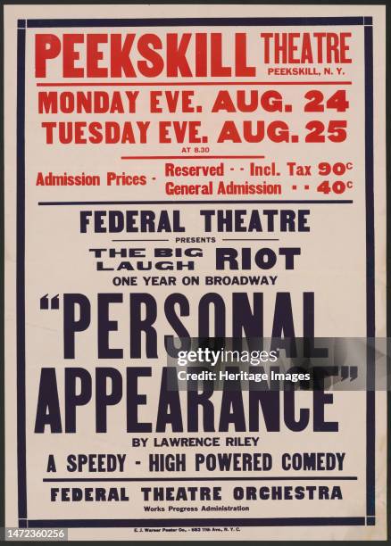 Personal Appearance 1, Peekskill, NY, [1930s]. The Federal Theatre Project, created by the U.S. Works Progress Administration in 1935, was designed...