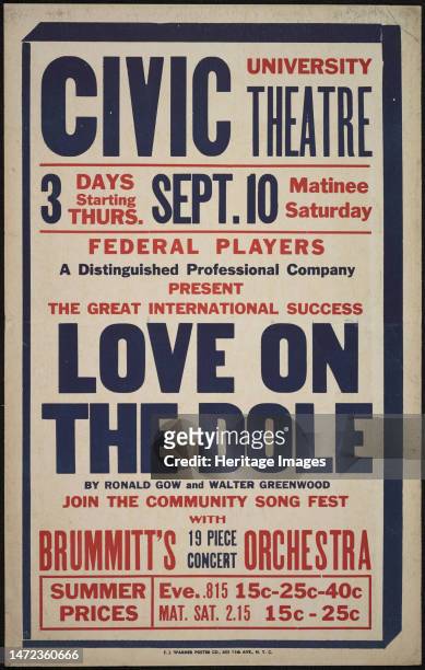 Love on the Dole, Syracuse, NY, 1936. The Federal Theatre Project, created by the U.S. Works Progress Administration in 1935, was designed to...