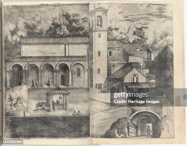 The Main Door, the Square, the Church and the Loggia of the Monastery of the Monte della Vernia [plate D], 1612. Creator: Jacopo Ligozzi.