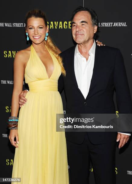 Actress Blake Lively and Director Oliver Stone attend the "Savages" New York premiere at SVA Theater on June 27, 2012 in New York City.