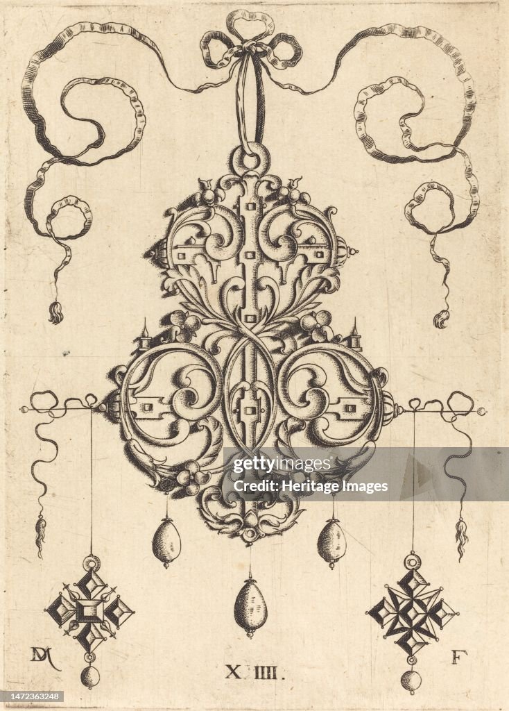 Strapwork French Renaissance Strapwork Pendant with Three Drops and Two Cross-Shaped Pendants as ...