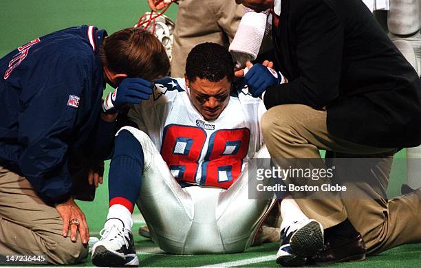 Patriots Terry Glenn was dazed early in the game and had to leave for a while.