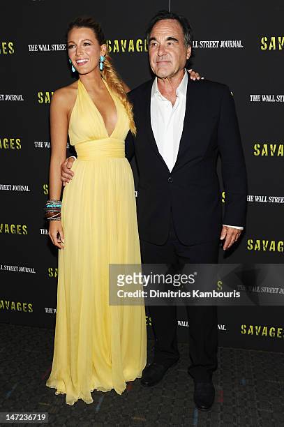 Actress Blake Lively and Director Oliver Stone attend the "Savages" New York premiere at SVA Theater on June 27, 2012 in New York City.