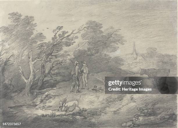 Woods Near a Village with Rabbit Catchers and Their Greyhounds, late 1750s. Creator: Thomas Gainsborough.