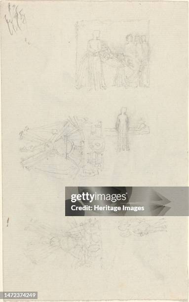 Studies of a Sickbed and Decorations for the Façade of Buckingham Palace [recto and verso], 1820/1826. Creator: John Flaxman.