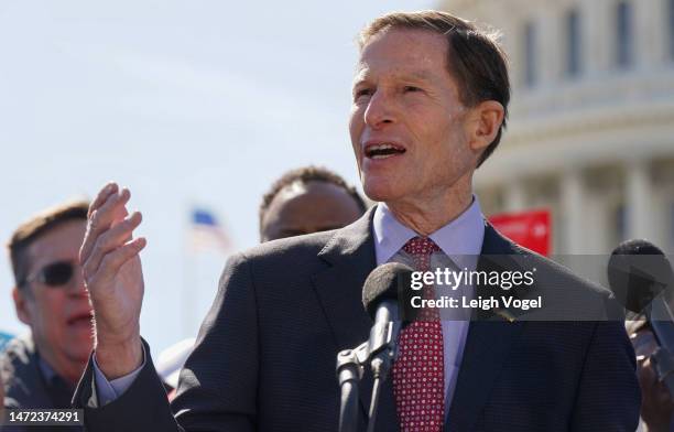 Senator Richard Blumenthal joins airport service workers and union leaders Capitol Hill to urge Congress to pass the Good Jobs For Good Airports Act...