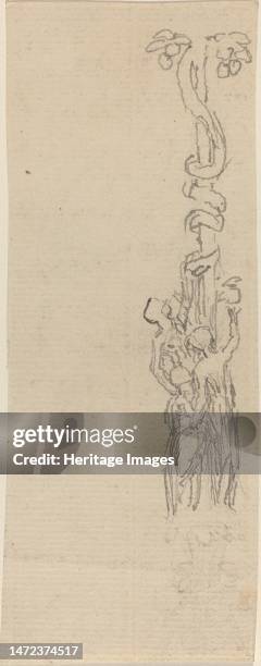 Design for a Candelabrum Representing the Three Graces Gathering the Apples of Hesper, c. 1816. Creator: John Flaxman.