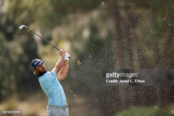 Max Homa of the United States plays an approach shot on the tenth hole during the first round of THE PLAYERS Championship on THE PLAYERS Stadium...