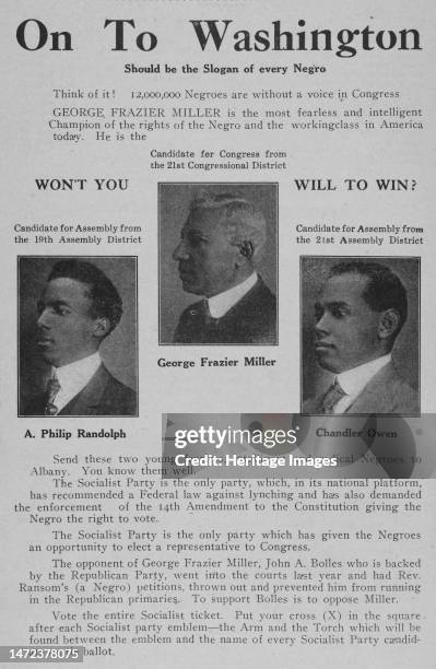 On to Washington; A. Philip Randolph, Candidate for Assembly from the 19th Assembly Distric, 1918-1922. Creator: Unknown.